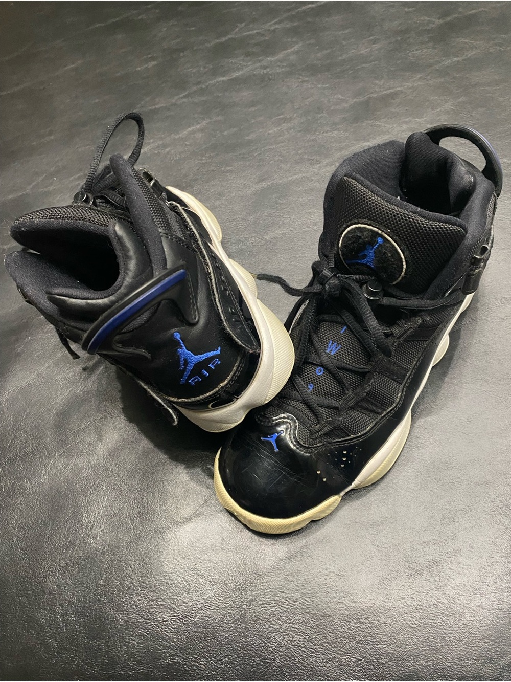 Nike Air Jordan ‘6 Rings’ Black and Blue Kicks. Kids Size 6.5Y Pre-owned
